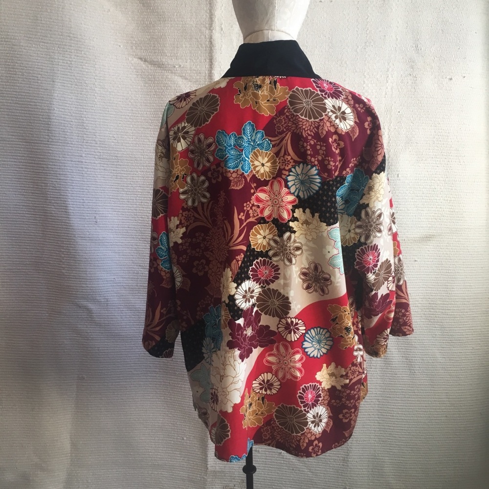 VTG Kimono 70s Printed Duster Jacket with Button - Picture 5 of 8